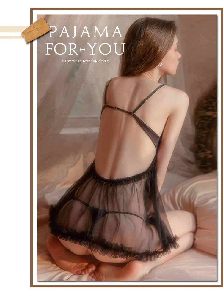 Pink Kawaii Lingerie dress Lolita Nightwear Sexy Lace Tulle Sweet Pink Sling Night Private Room Underwear Women Night Gowns 2024