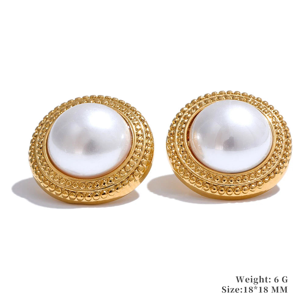 Yhpup Trending Stainless Steel Imitation Pearls Round Square Stud Earrings Korean Daily Versatile Vintage Chic Fashion Jewelry