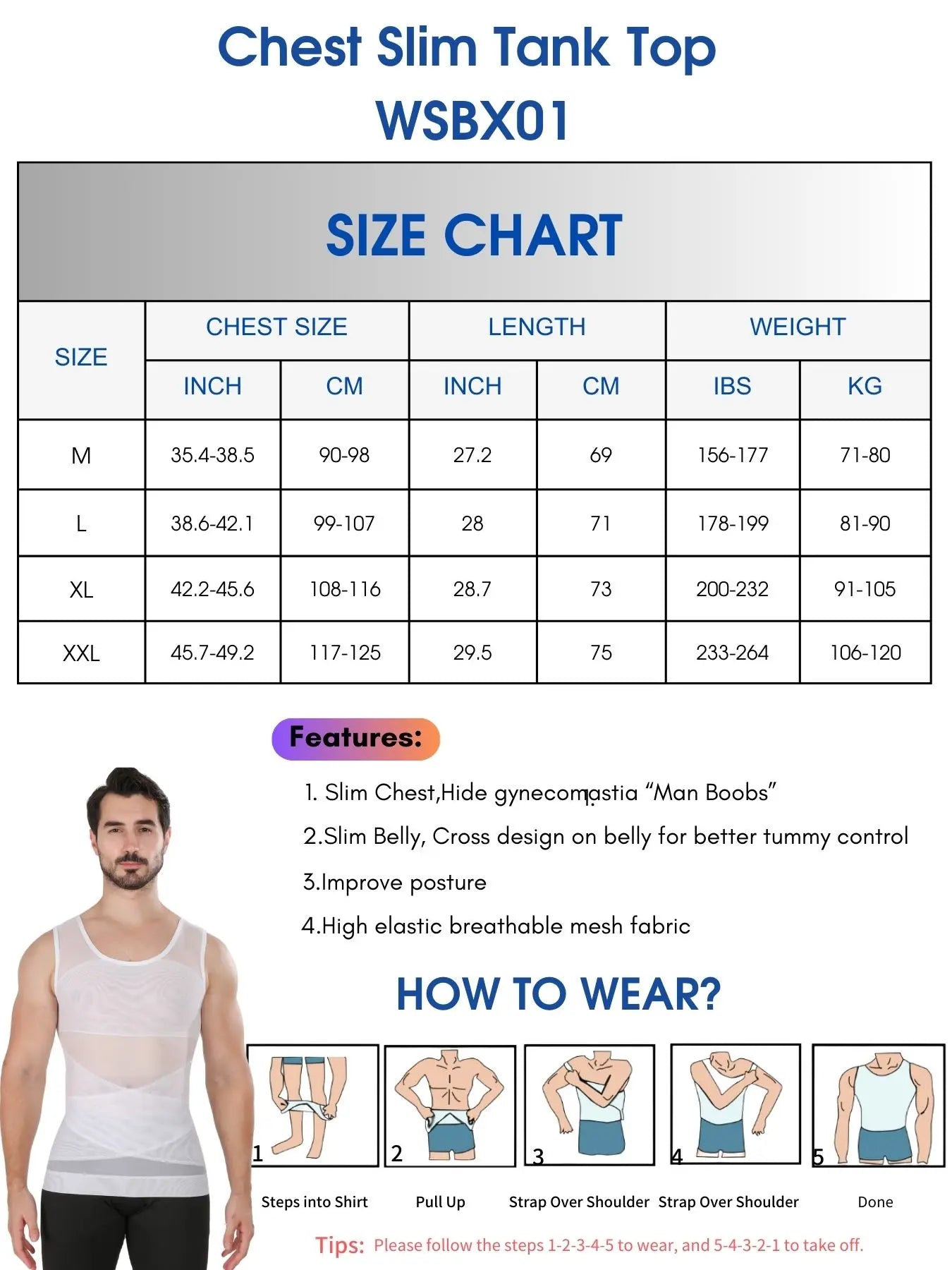 Men's Chest compression shirt to hide gynecomastia moobs slim chest slim belly tank top for Summer