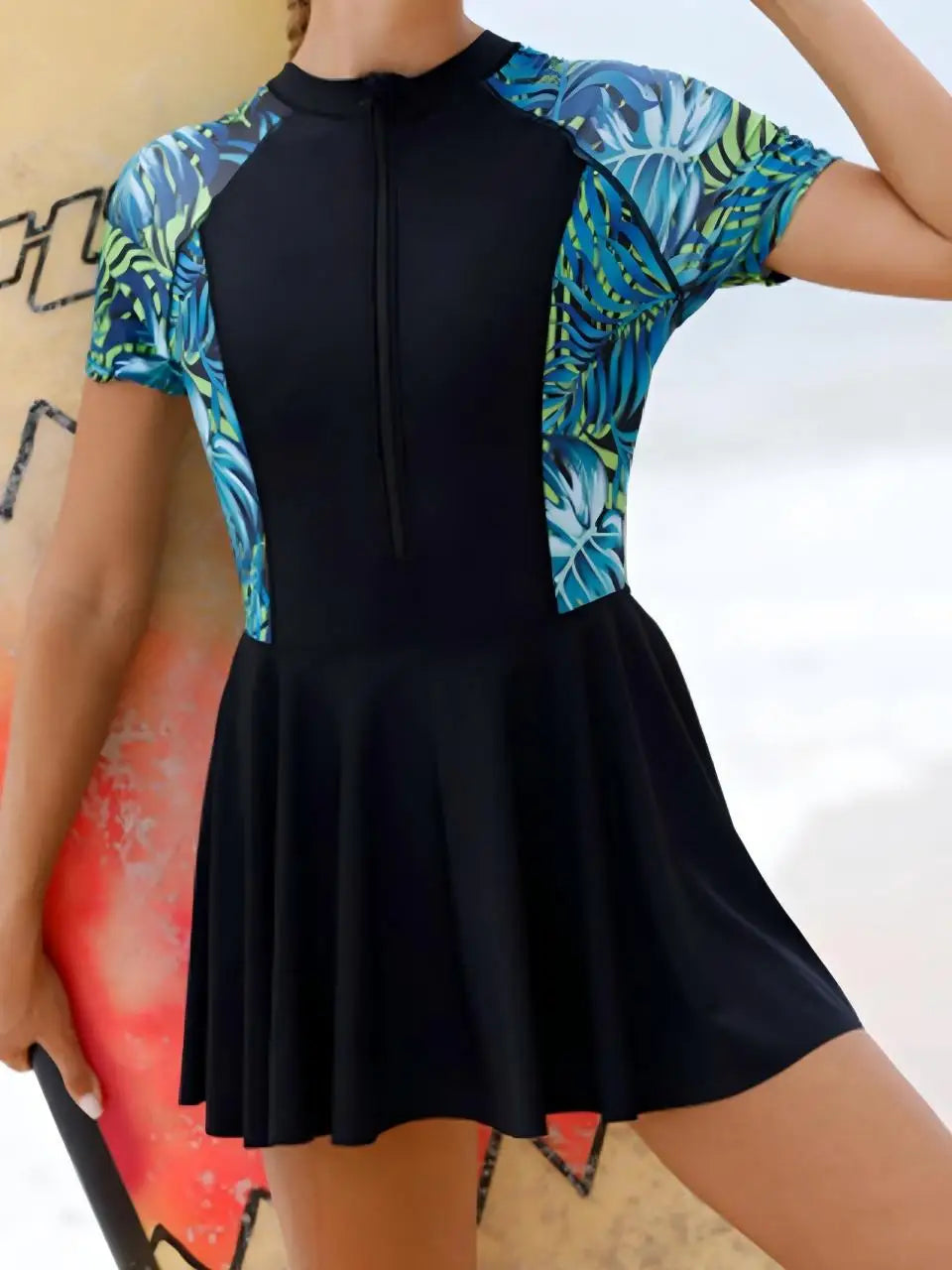 2026 Women Shorts Sleeve Swimwear One Piece Zipper Design For Swimming Surfing Sport Swimsuit Female Bather Bathing Beach Dress