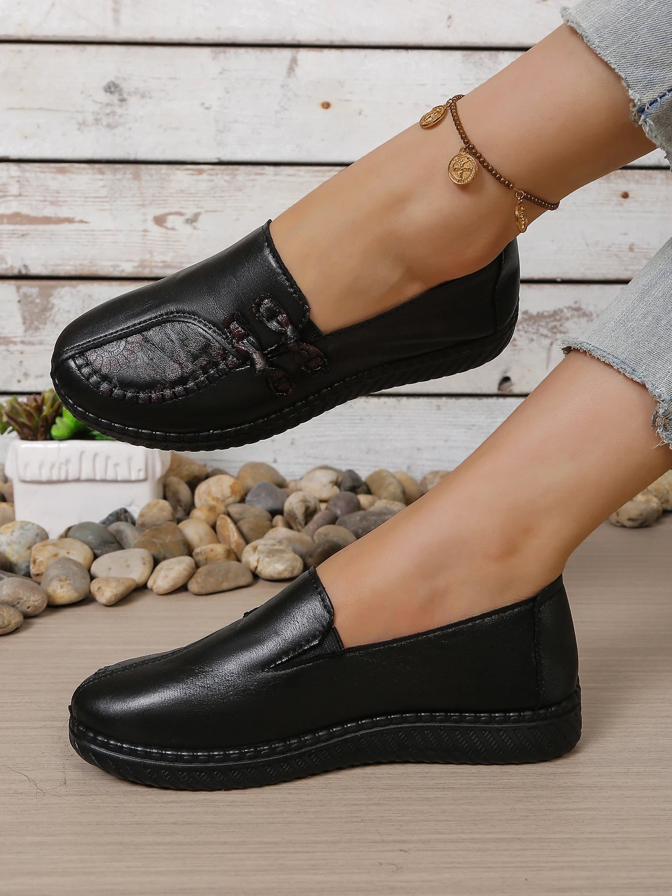 Women's shoes, mom's casual shoes, leather flat shoes, best-selling, elegant and comfortable loafers, free shipping shoes