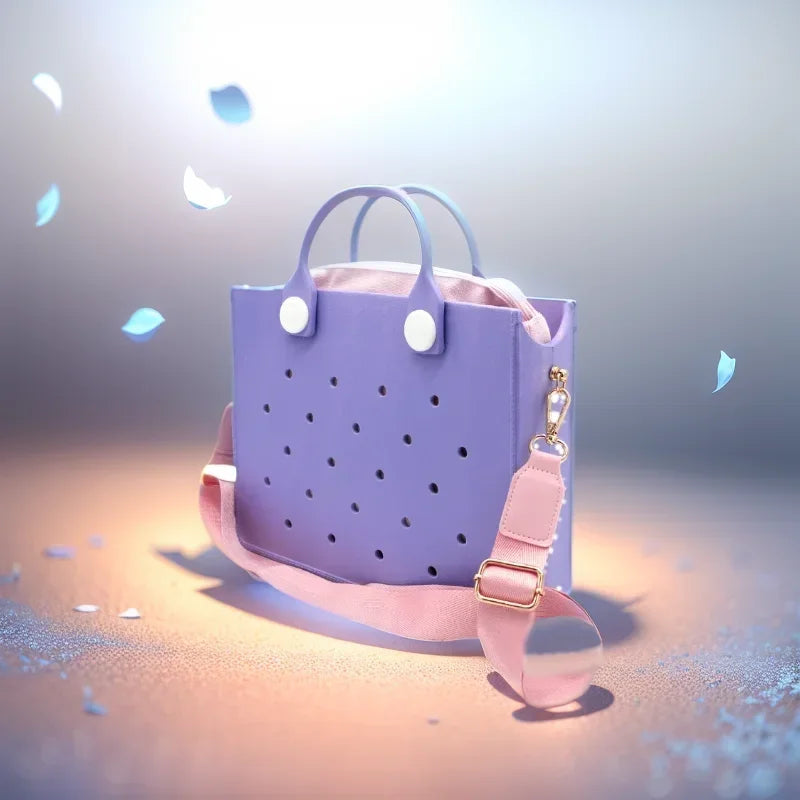 Fashion Storage EVA Large Leather Shoulder Bag Beach Tote Travel Handbag Storage for Women Casual Waterproof Bag Hole Fit Charms