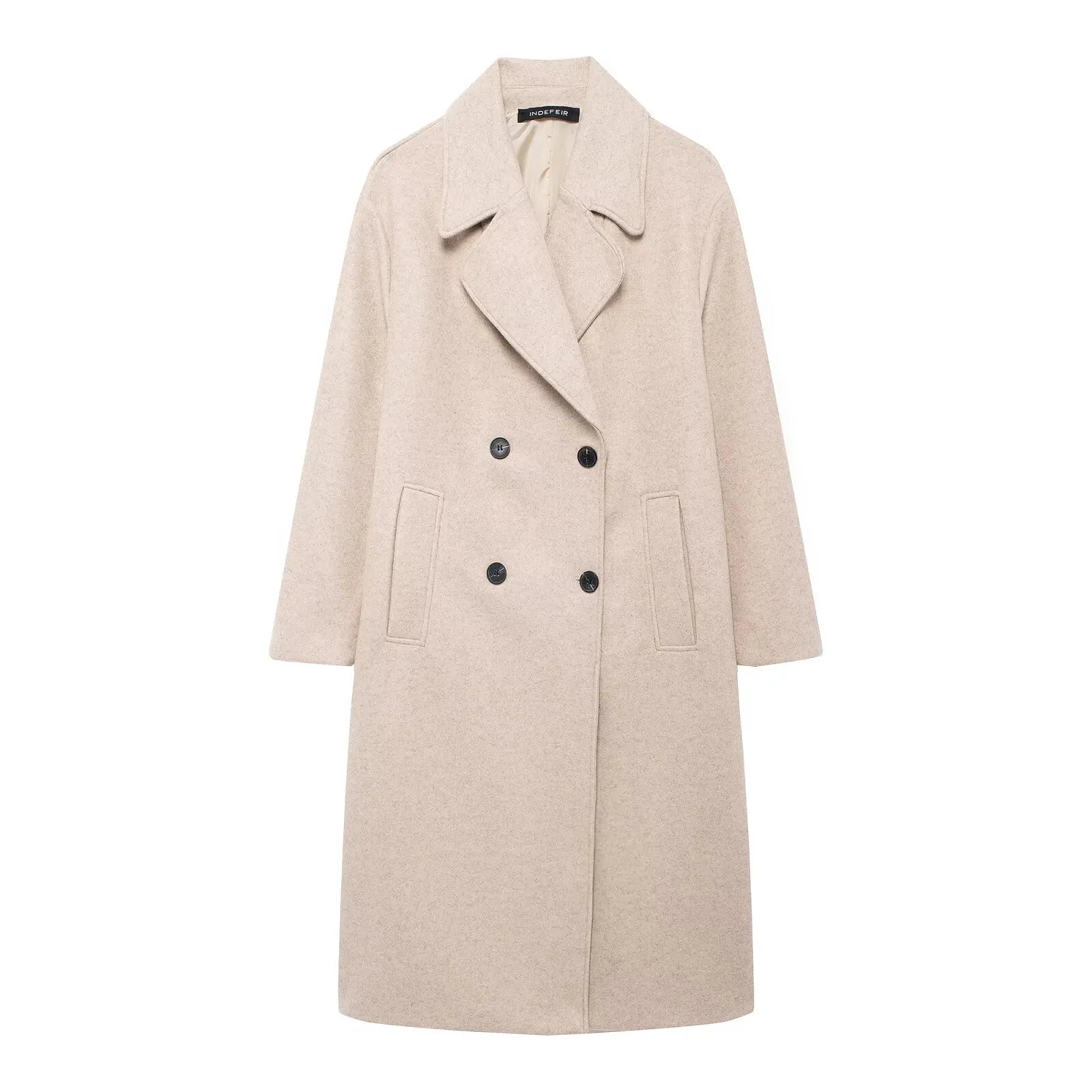 Retro Soft Material Loose Coat with Tweed Pattern Double Breasted Suit Collar Autumn Fashionable All-Match Women's Windbreaker