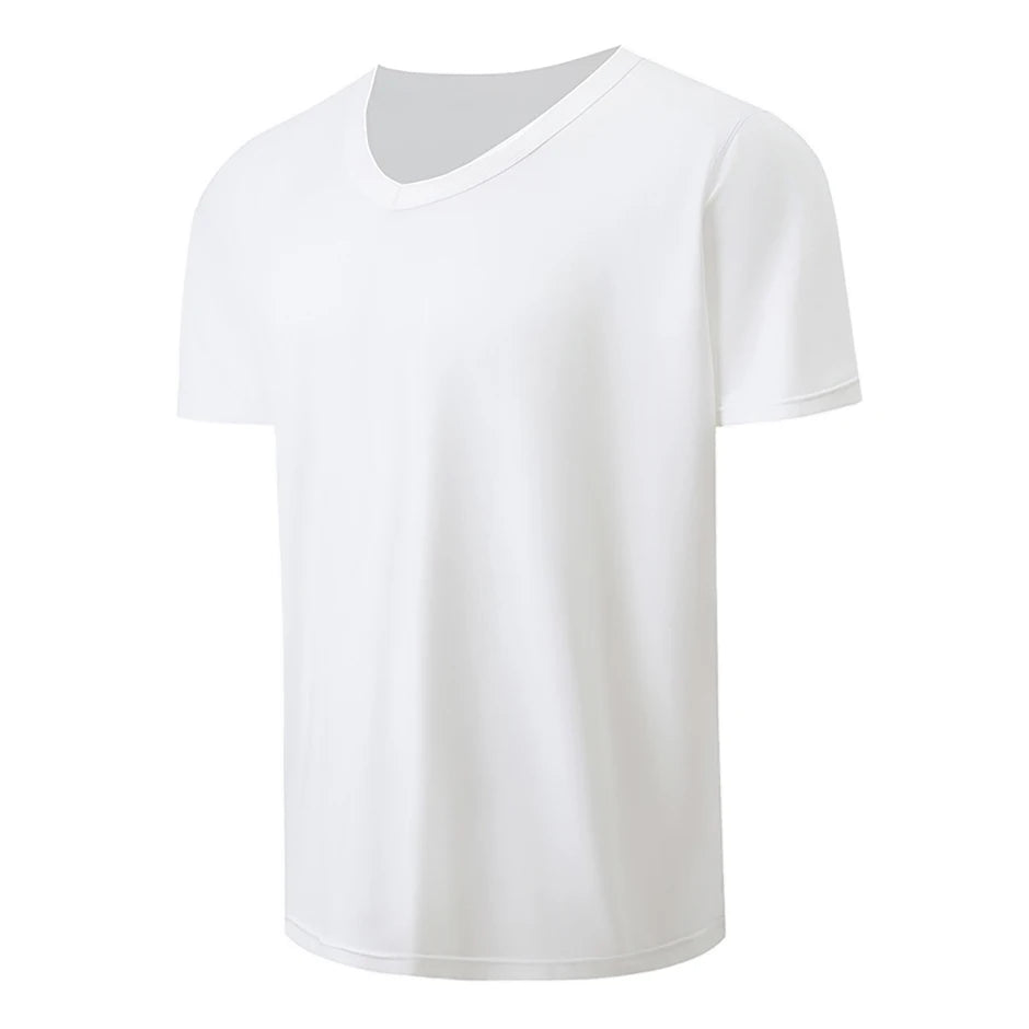 1/2/3 Pcs Men's Solid Color Casual Small White T Youth Loose Joker Classic V-neck Comfortable Short Sleeve Simple Fashion T-shir