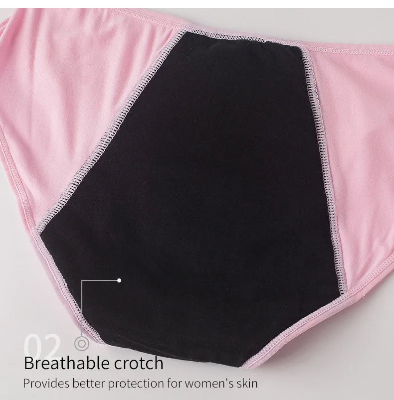 Women's Menstrual Panties Pink Girls' Physiological Hygiene Underwear 4 Layers Heavy Duty Absorbent Leak Proof Underwear