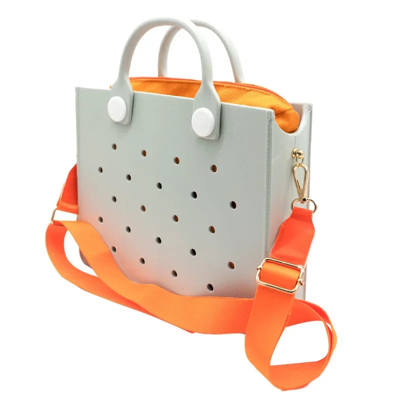 Fashion Storage EVA Large Leather Shoulder Bag Beach Tote Travel Handbag Storage for Women Casual Waterproof Bag Hole Fit Charms