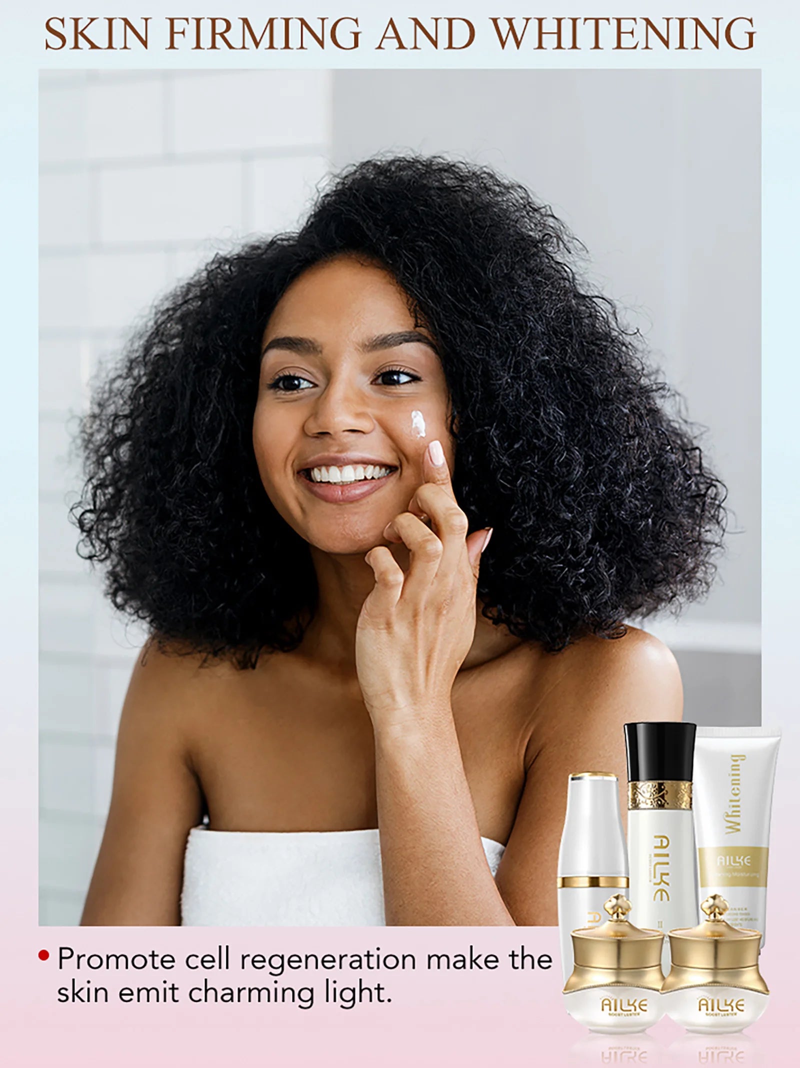 AILKE Whitening Anti-wrinkle Freckle Face Cream With Collagen Hyaluronic Acid Rose Skin Care Women Korean Facial Moisturizer Set