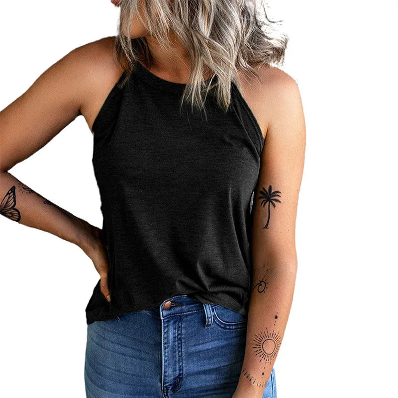 2026 Women's Summer Clothing Top Halter-neck Vest Shirts Women Wear Solid Color Slim-fit Sleeveless Round Neck Blouse For Women