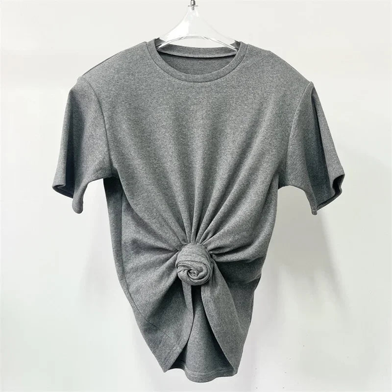 Women's t-shirt 2025 summer new shoulder padded slim fit short sleeved top pure cotton round neck pullover y2k Crop top corset