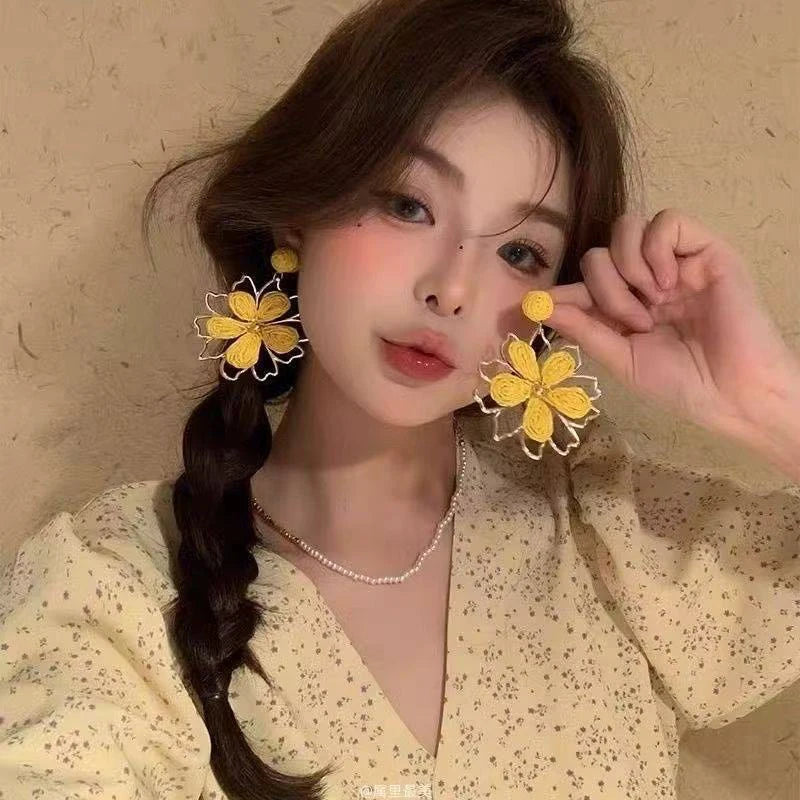 Cute Summer Flower Earrings Handmade Vacation Bohemian Earrings Exaggerated Beach Women Jewelry Party