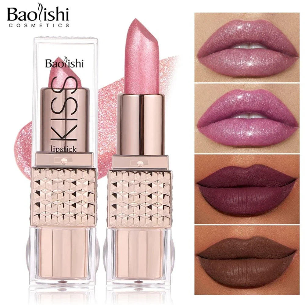 12 Colors Glitter Shiny Lipstick Waterproof Long Lasting Pearlescent Shimmer Lip Tint Diamond Easy Color Lipstick Deluxe Makeup