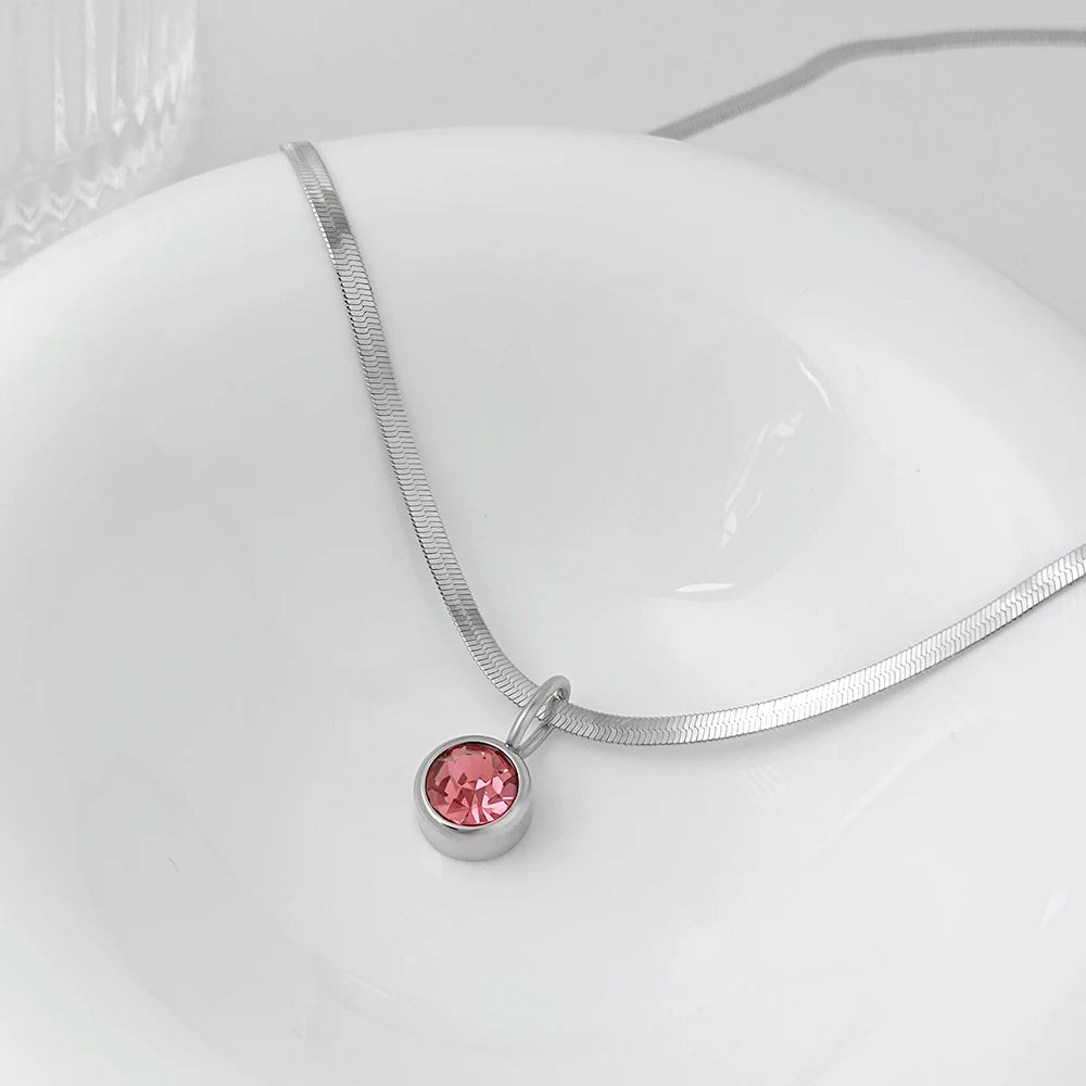 stainless steel jewelry Pendant Necklace for women 12 birthstone set necklace zirconia charms pendant choker Gifts for women