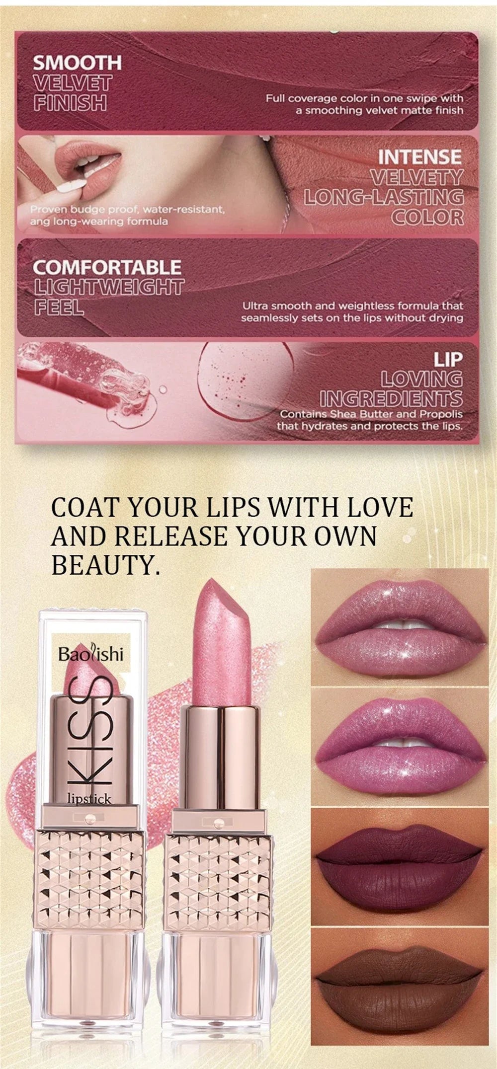 12 Colors Glitter Shiny Lipstick Waterproof Long Lasting Pearlescent Shimmer Lip Tint Diamond Easy Color Lipstick Deluxe Makeup