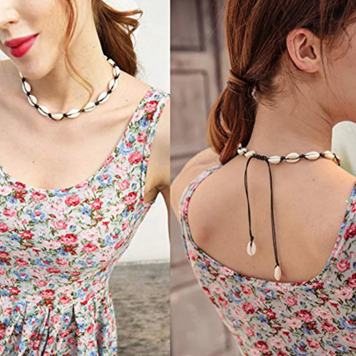 2pcs Handmade Shell Pendants Necklace Women Summer Beach Bohemian Shell Choker Necklace Collar Decor Fashion Jewelry Accessories