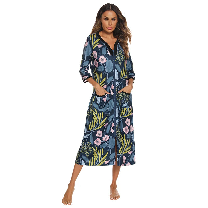 Zipper Women Sleepwear Pajama Maternity Dress 3/4Sleeve Nursing Baby Breastfeeding Nightdress Pregnancy Dress пижама хлопок