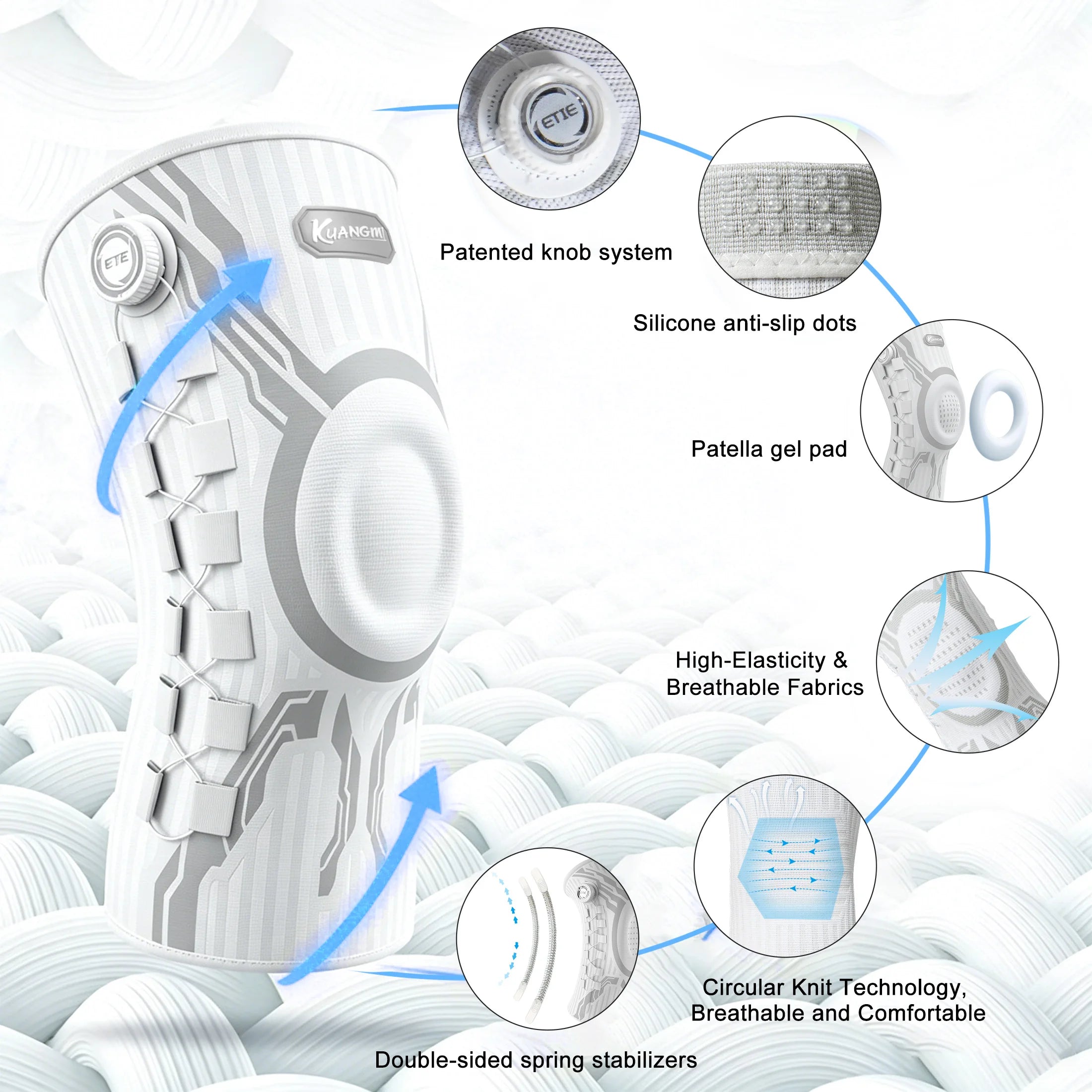 Kuangmi Smart Knob Knee Brace with Patella Gel Pad and Lateral Stabilizer, Compression Knee Brace for Exercise (Single), KMh752