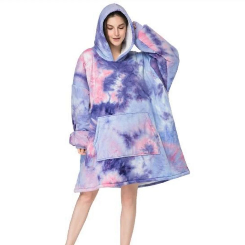 Unisex Flannel Hooded Sweater Blanket Warm Watching TV Large Pocket Weighted Home Use Cozy Blanket Sweater