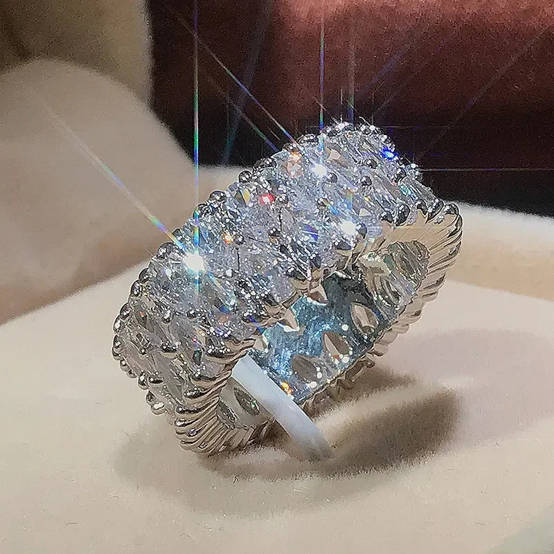 Elegant Female  925 Sterling Silver Big Water Drop Zircon Stone Ring Finger Rings for Women Promise Love Valentine's Day Gifts