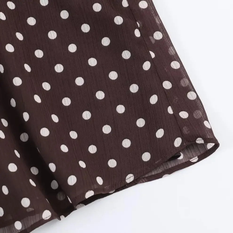 Polka Dot Lace Up Bow Shirt Women Casual Long Lantern Retro Sleeve Pleated Loose Blouse Lady 2026 Spring Commute Office Outwears