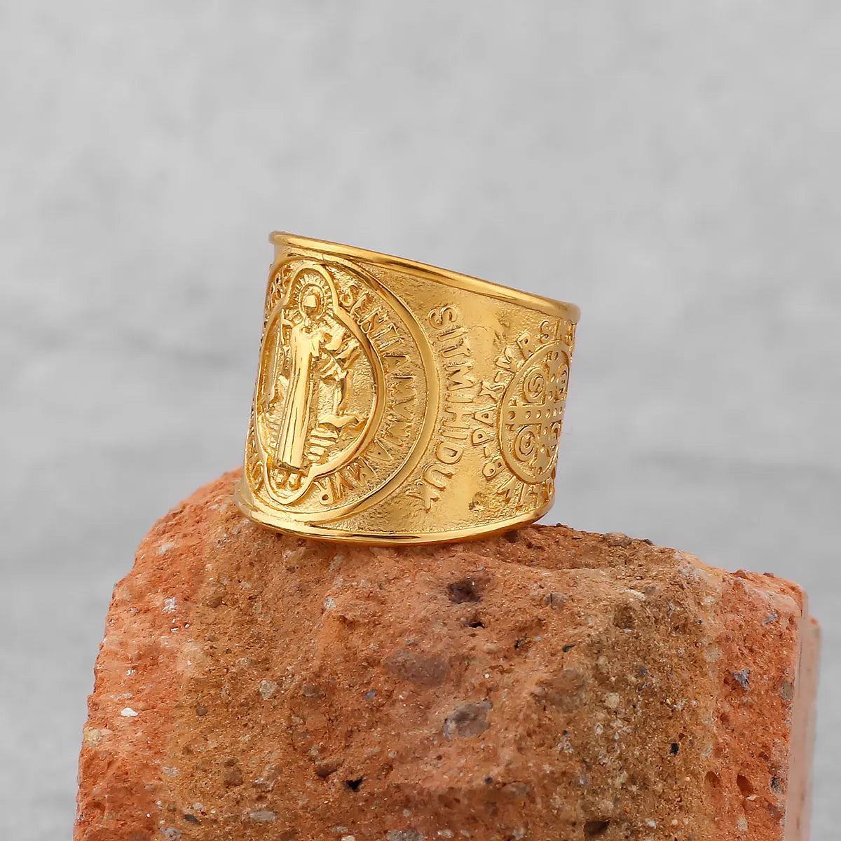 Religious Belief Jesus Cross Ring Gold And Steel Color Never Fade Stainless Steel Men's Index Finger Ring Creative Retro Jewelry