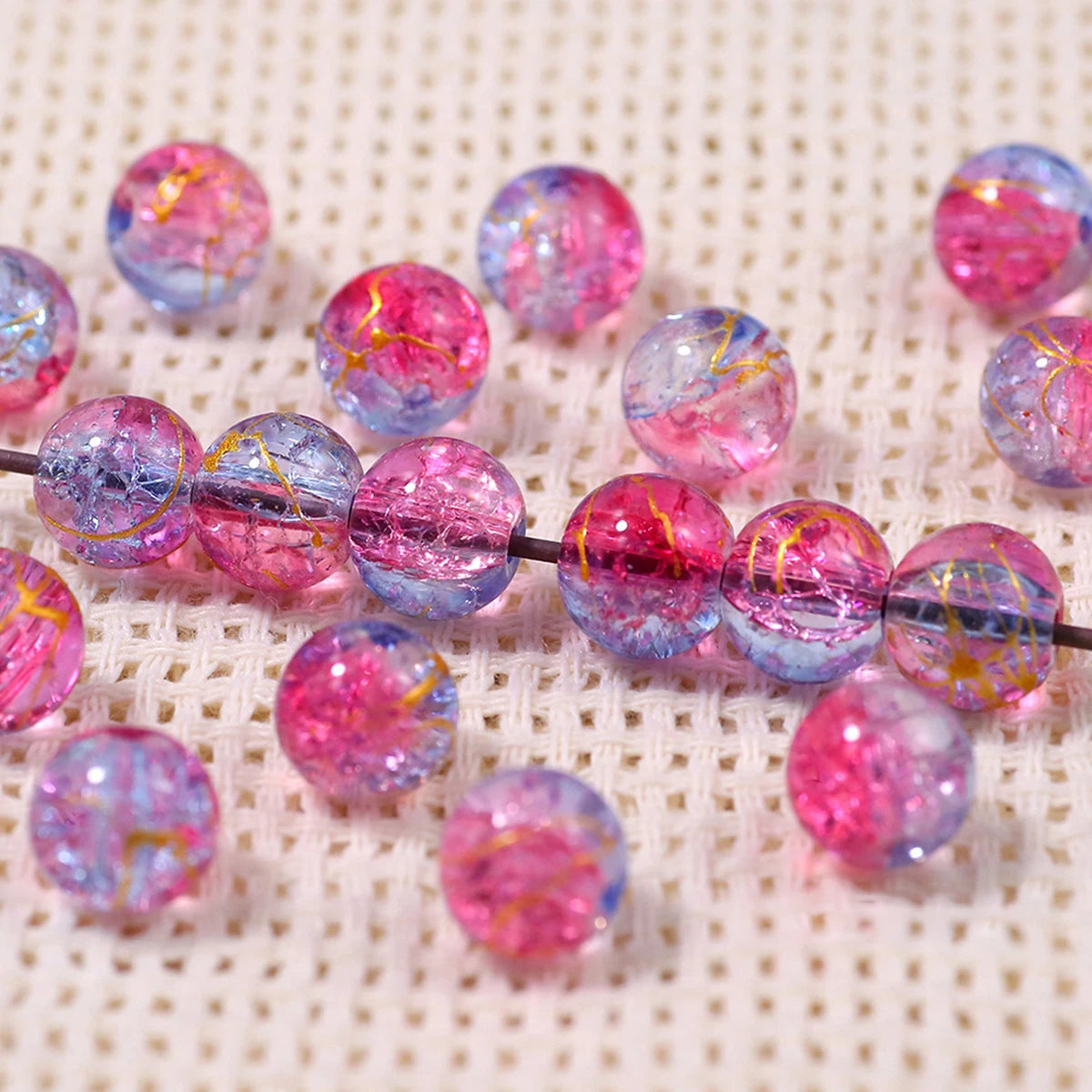8/10mm Gradient Color Dot Golden Crackled Crystal Bead Round Glass Spacer Loose Beads For Jewelry Making Bracelet DIY Accessorie