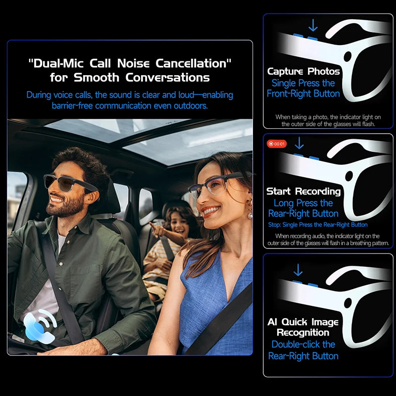 2026 New AI Smart Glasses 8MP HD Camera AI Object Recognition AI Translation 4K ULTRA HD IP66 Waterproof BT Call Smart Glasses