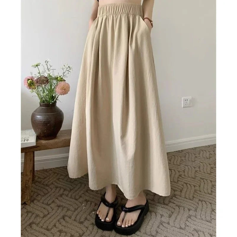 2026 Summer Women Fashion Colorful Long Skirts Girls Versatile Comfortable Elastic Dress Female Concise Leisure Vacation Skirts