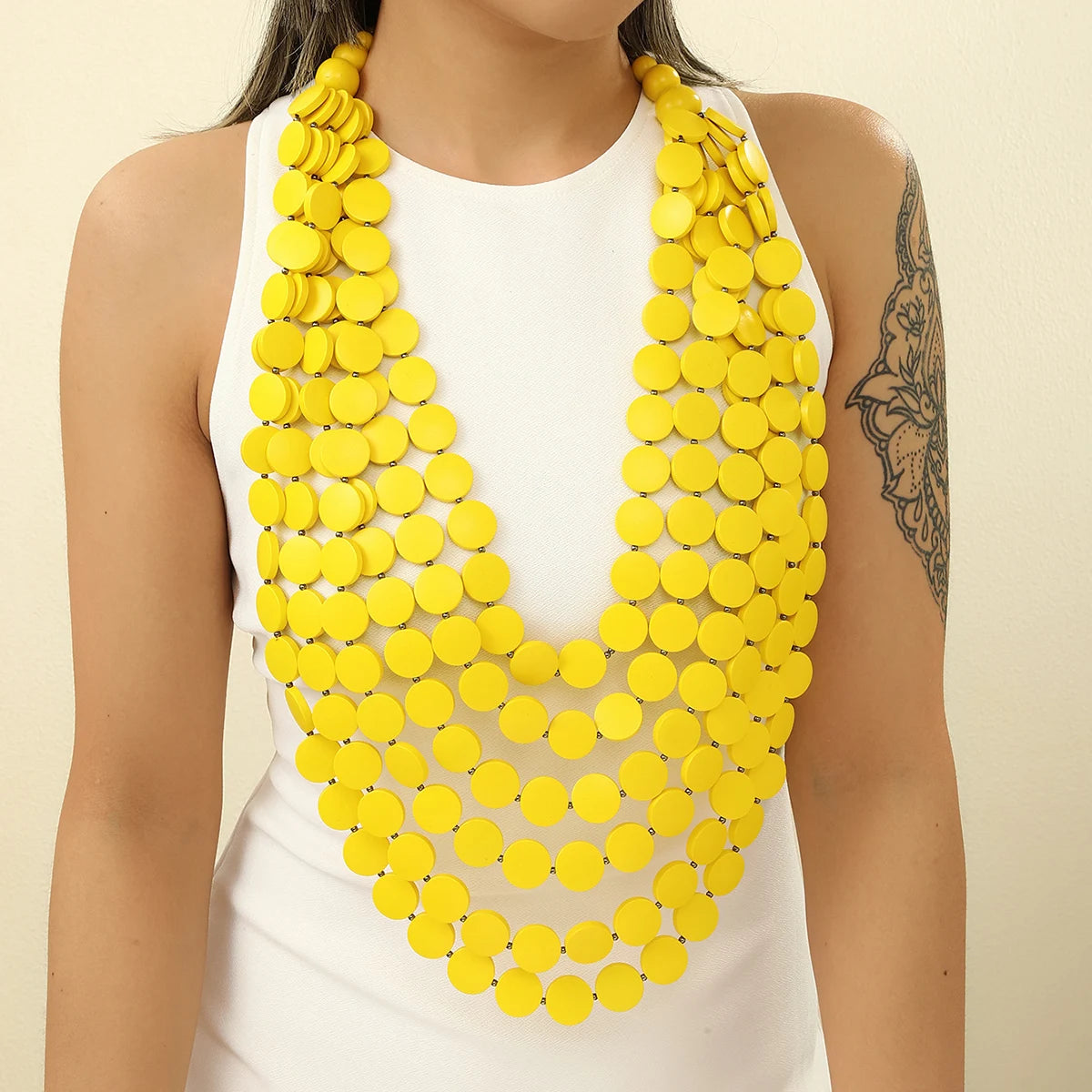 2026 Trend Fashion Geometric Round Wooden Beads Handmade Beaded MultiLayer Long Necklaces For Women Vacation Party Jewelry