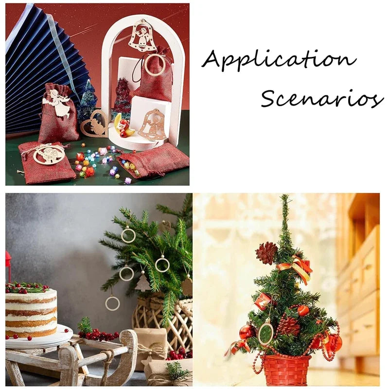 4-15cm Unfinished Wood Pieces Rings Shape Circle Ornaments Wood Rings Blank Wooden Slices for Painting Christmas Tree Home Decor