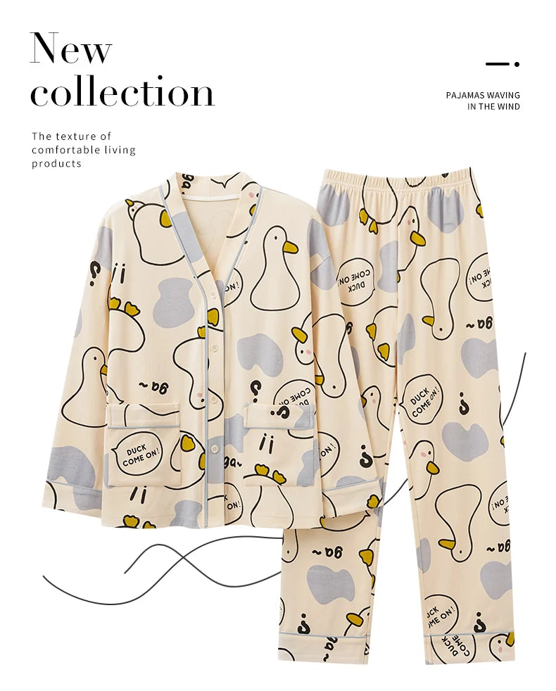 Elizabeth Duck Japanese Kimono Autumn Winter Women Pajamas Sets Faux Cotton Long Sleeves Homesuits Casual V-neck Lapel Sleepwear