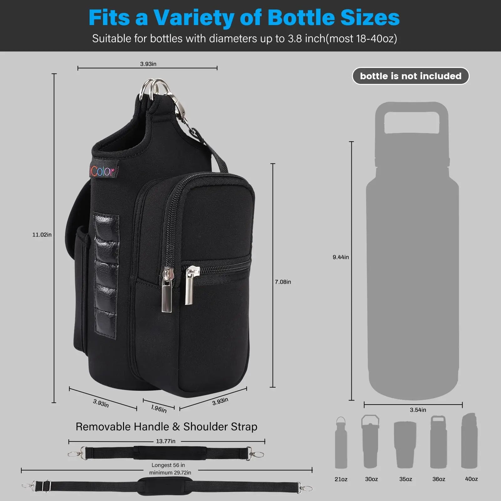 Magnetic Gym Bag Water Bottle Carrier Holder with Phone Pockets & Shoulder Strap,5 Built-in Magnets Gym Bottle Pouch Sleeve
