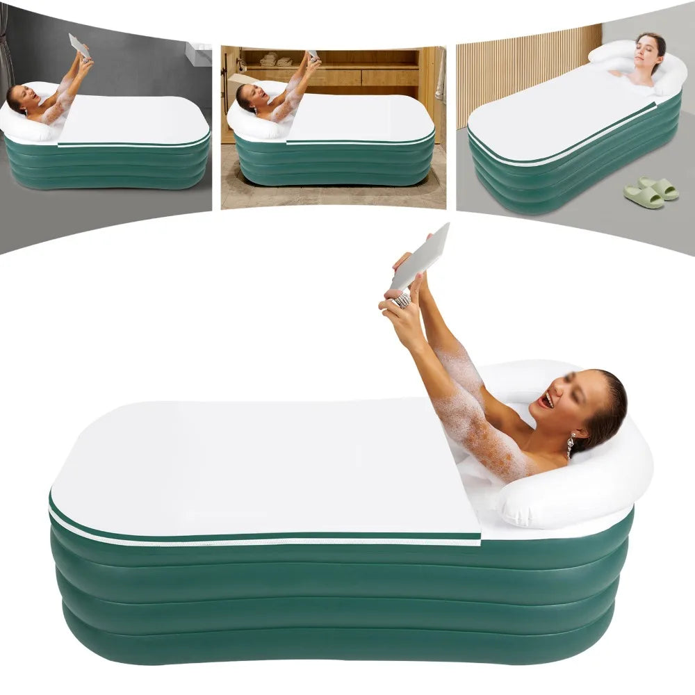 Foldable Inflatable Bathtub with Electric Air Pump Portable Ice and Hot Bath Tub Freestanding Unisex SPA Bathtub (Green)