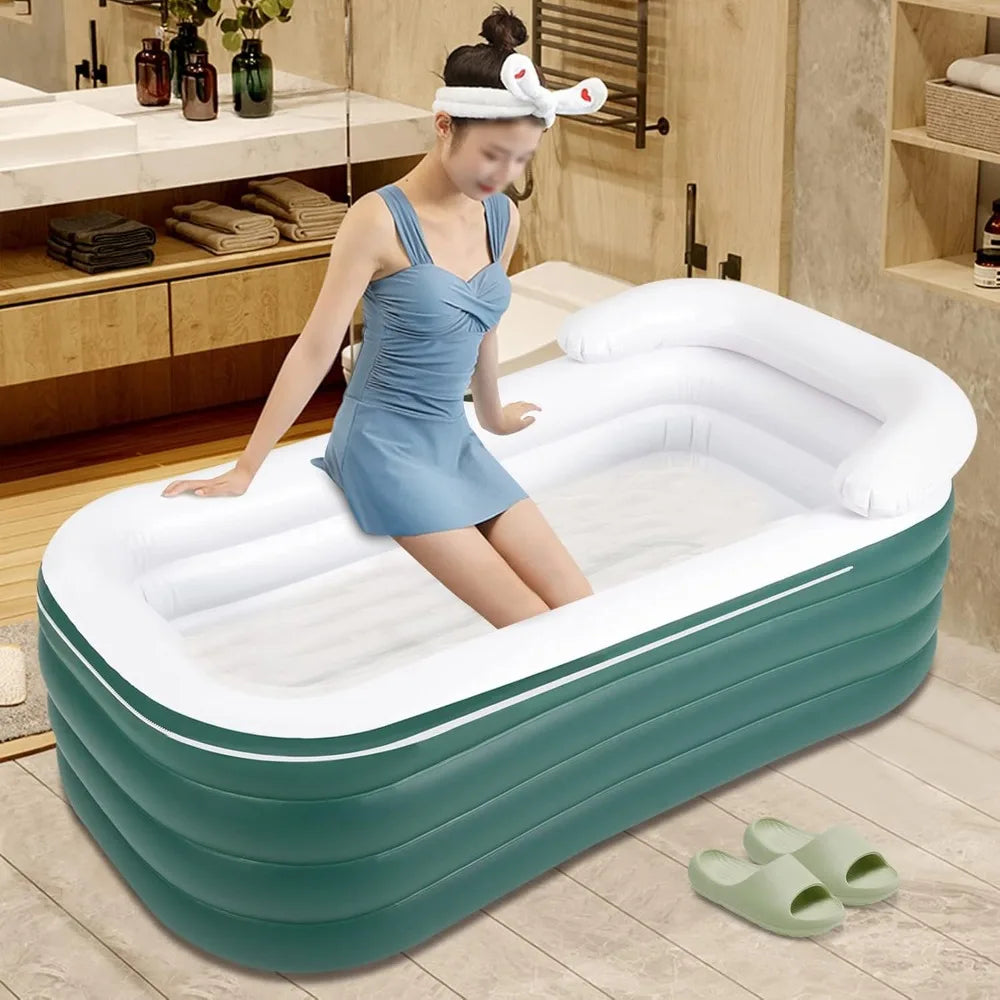 Foldable Inflatable Bathtub with Electric Air Pump Portable Ice and Hot Bath Tub Freestanding Unisex SPA Bathtub (Green)