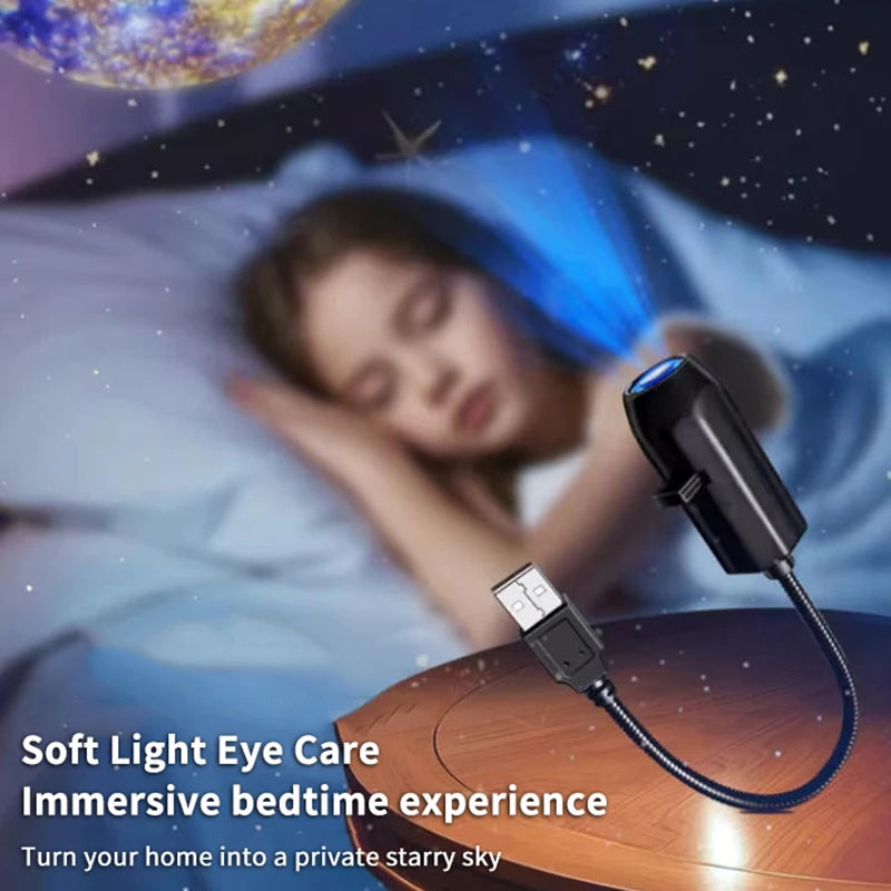 【C】USB Ceiling Moon & Earth Projection Night Light Starry Sky Galaxy Projector - Romantic Bedroom Atmosphere Lamp Easy to Use