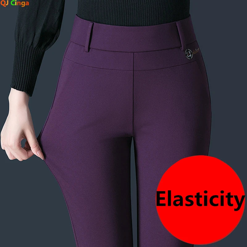 2026 New Women's Black Stretch Suit Pants, Fashion Purple Slim Trousers Green Brown Pantalones 27-34