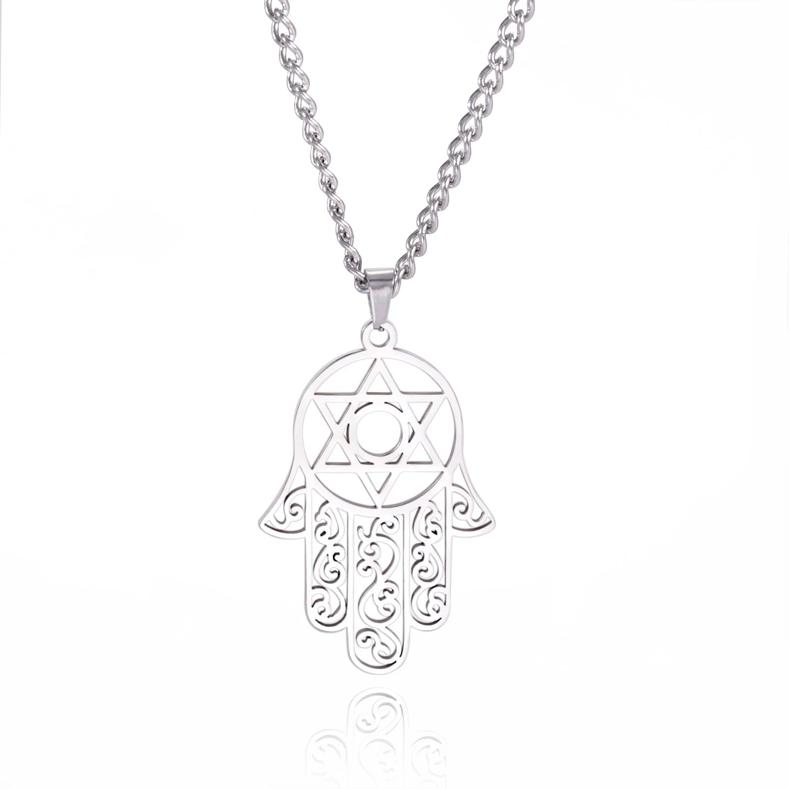 VASSAGO Hexagram Hamsa Hand Pendants Necklace for Men Magen David Necklace Hamsa Hand of Fatima Necklace Islam Arab Jewish Jewel