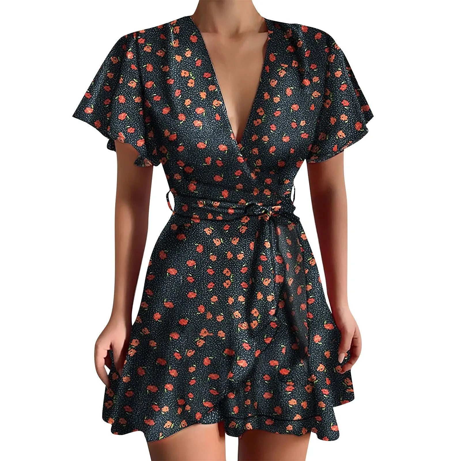 Top Selling  Dresses For Women 2024 Plus Size V Neck Ruffled Waistband Wrapped With Printed Casual Dress Vestidos Para Mujer