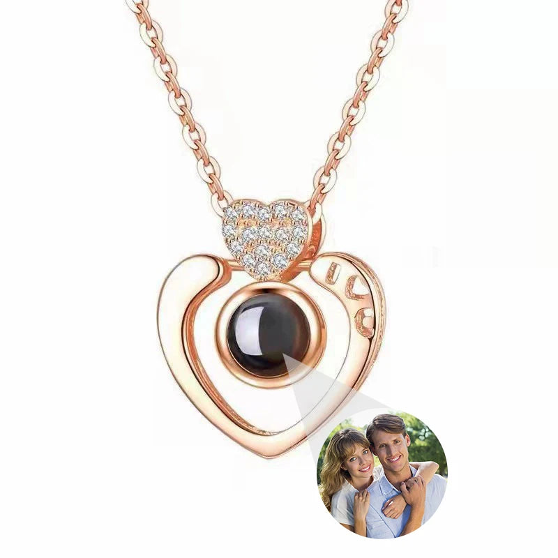 Personalized Picture Projection Necklace Custom Photo Pendant Necklace Love Memorial Gifts Birthday Gifts for Mom Wife Valentine