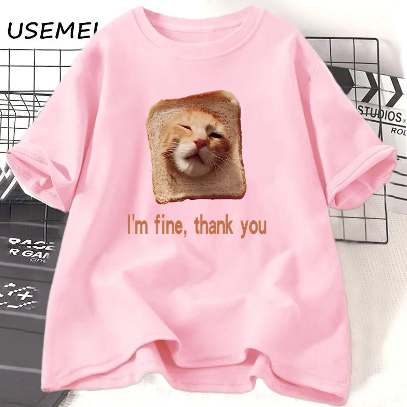 Funny Bread Dog Cat T-shirt Women Men Couple Graphic T Shirts Summer Lover Clothing Animal Cotton Short Sleeve Tshirt Tops
