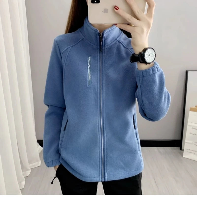 Autumn Winter Women Casual Soft Fleece Sweatshirt Women's Coat Flannel Solid Zip-up Jacket