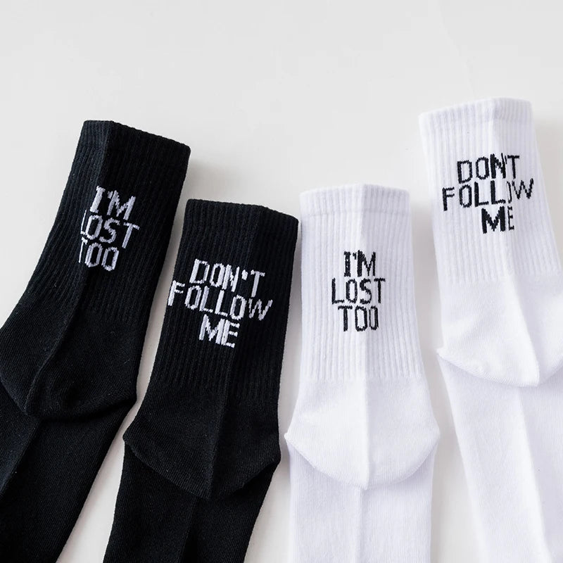 1/2 Pairs Unisex "I'm Lost Too" Letter Printed Cotton Socks Funny Novel Soft Comfortable Sweat Absorbing Breathable Casual Socks