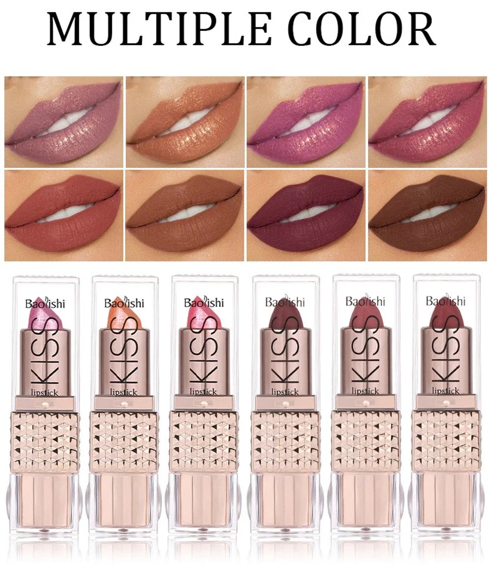12 Colors Glitter Shiny Lipstick Waterproof Long Lasting Pearlescent Shimmer Lip Tint Diamond Easy Color Lipstick Deluxe Makeup