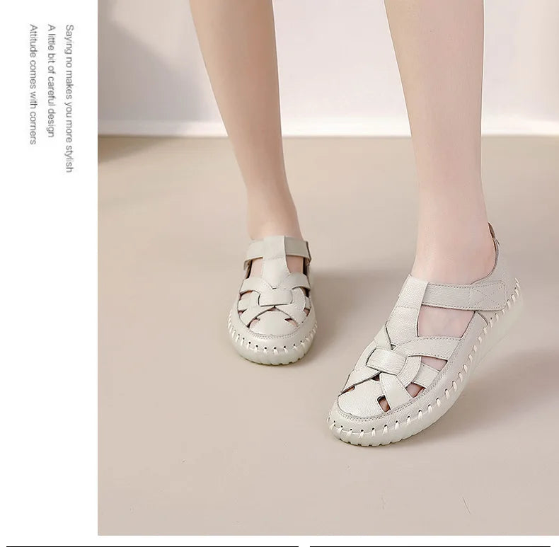 Newest gladiator summer sandals women's big size 43 woman real leather sandals ladies patchwork strap Non-slip flats