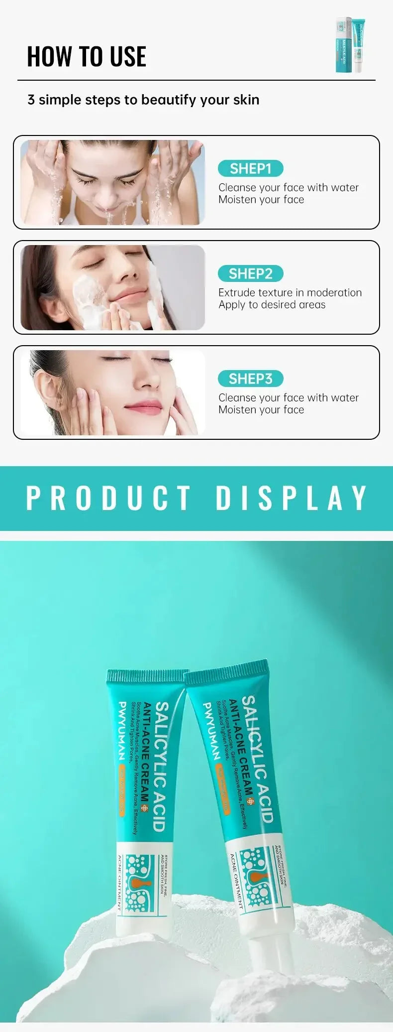 Salicylic Acid Acne Treatment Cream Repair Pimple Spots Deep Cleaning Pore Shrinking Anti-acne Oil Control Moisturizer Skin Care