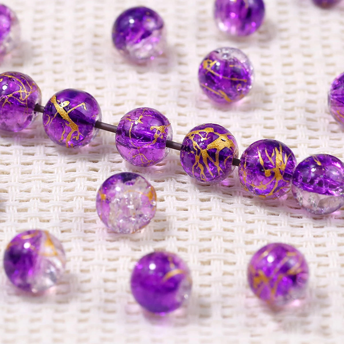 8/10mm Gradient Color Dot Golden Crackled Crystal Bead Round Glass Spacer Loose Beads For Jewelry Making Bracelet DIY Accessorie