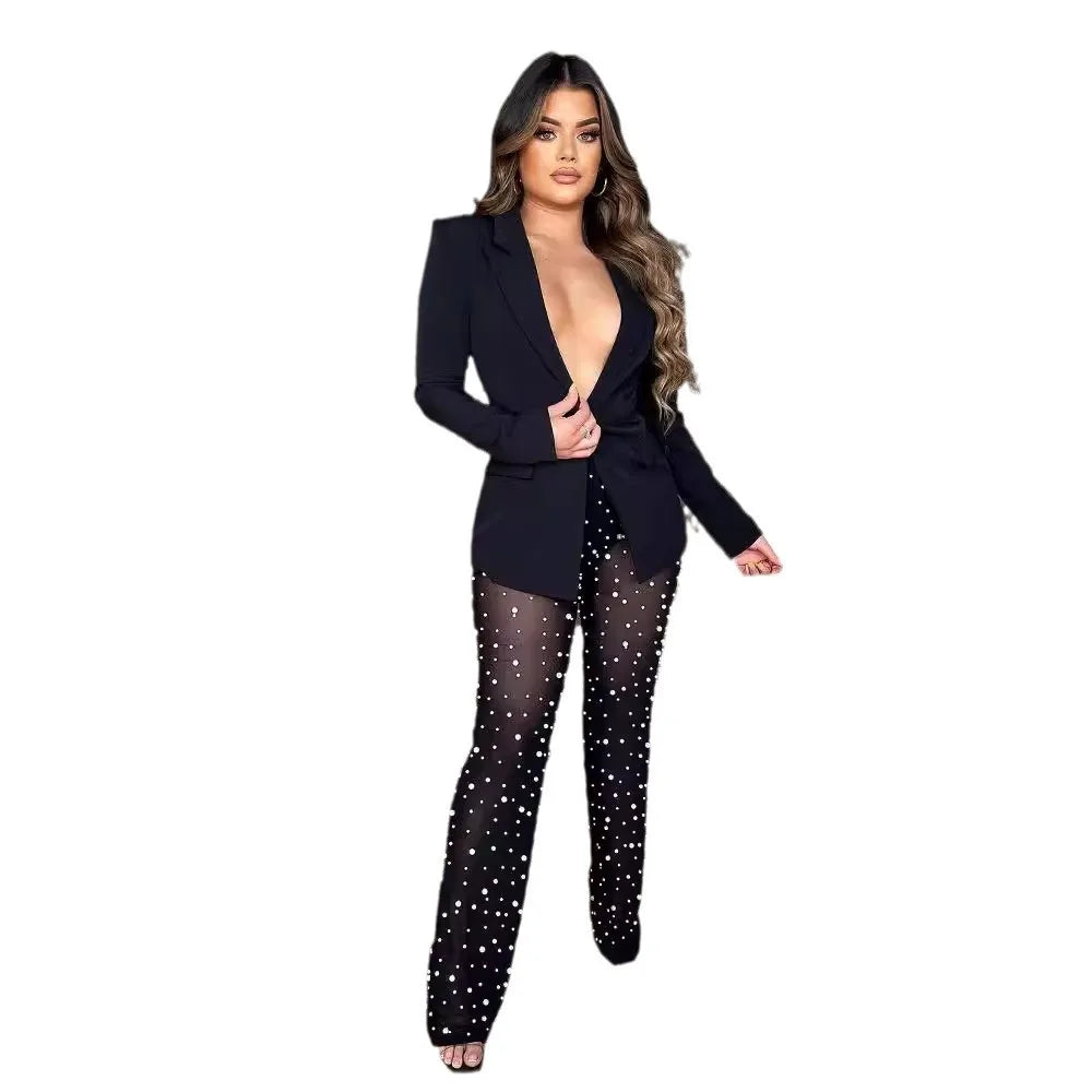 2025 Autumn Winter New Fashion Women's Solid Color Elegant Casual Trendy 2 Piece Sets Long Sleeve Suit Blazers Straight Trousers
