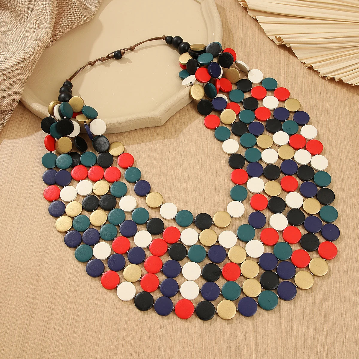 2026 Trend Fashion Geometric Round Wooden Beads Handmade Beaded MultiLayer Long Necklaces For Women Vacation Party Jewelry