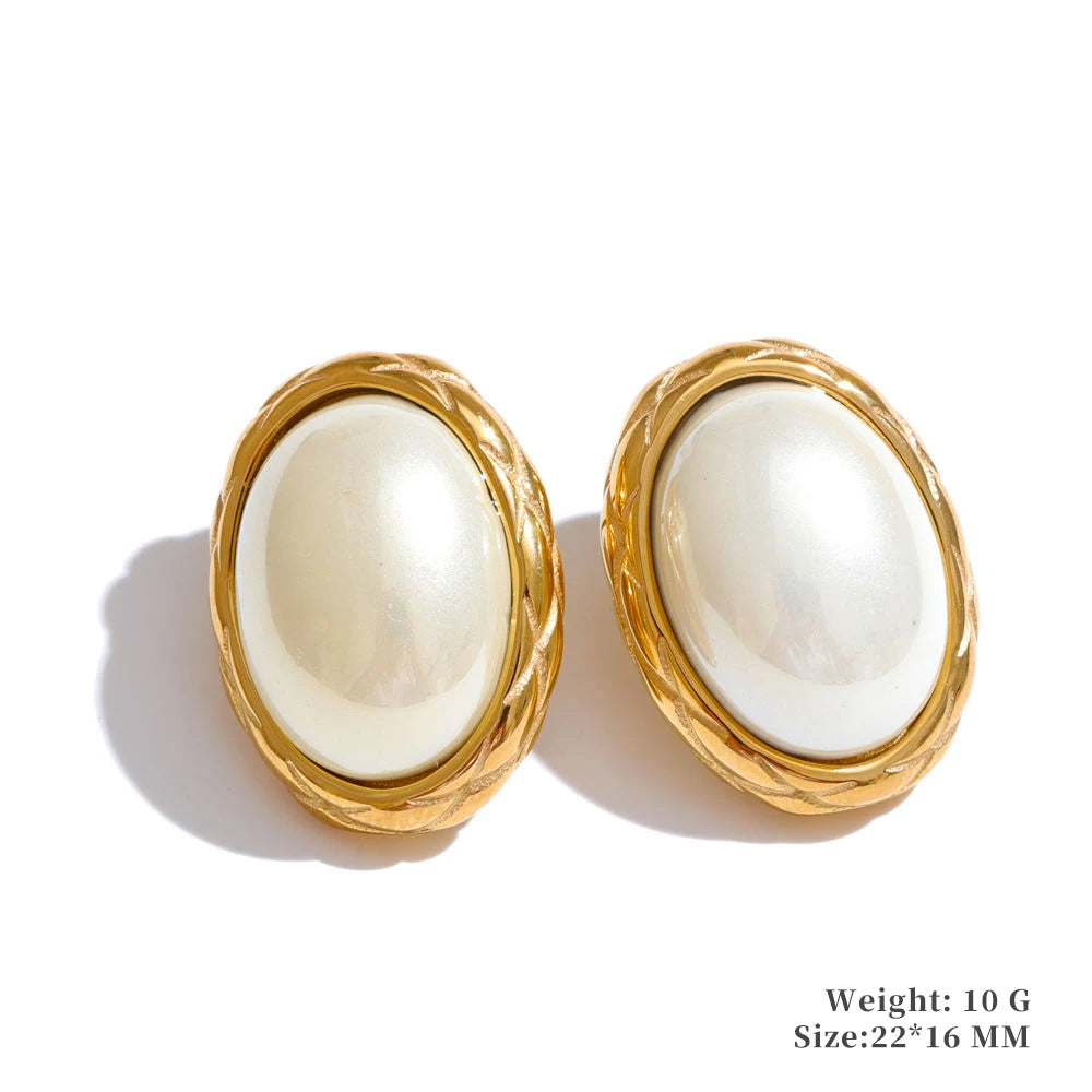 Yhpup Trending Stainless Steel Imitation Pearls Round Square Stud Earrings Korean Daily Versatile Vintage Chic Fashion Jewelry