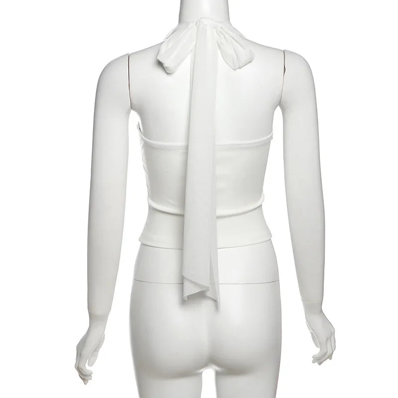 High Quality Hot Selling Wholesale 2025 New Women's Clothing Sexy Mesh Hanging Neck Imitation Fish Bone Exposed Navel Vest Women