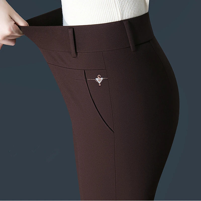 2026 New Women's Black Stretch Suit Pants, Fashion Purple Slim Trousers Green Brown Pantalones 27-34